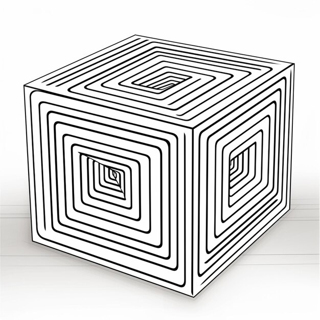 un primer plano de un dibujo en blanco y negro de un cubo generativo ai