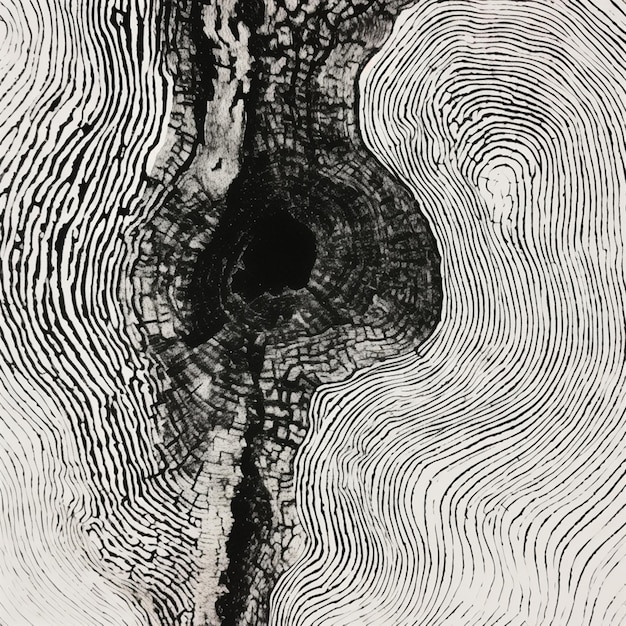 Foto un primer plano de un dibujo en blanco y negro de un tronco de árbol generativo ai