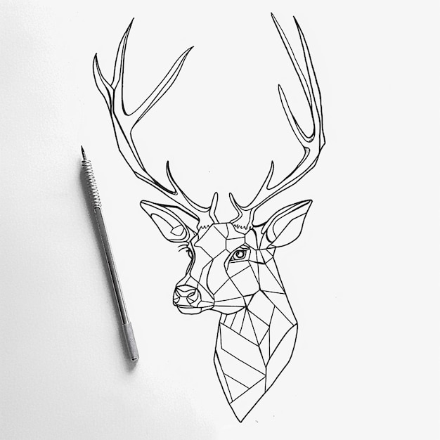 Foto un primer plano de un dibujo de una cabeza de ciervo con una pluma generativa ai