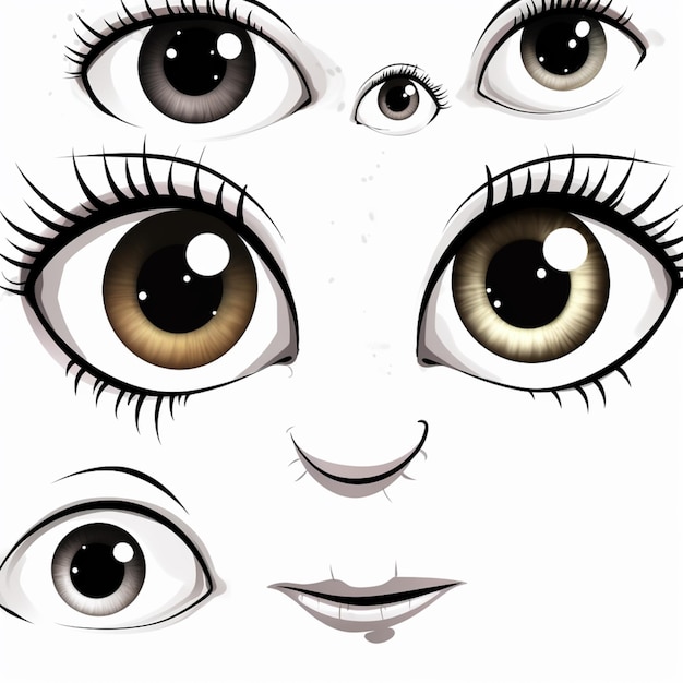 Un primer plano de un dibujo de una cara con diferentes ojos ai generativo