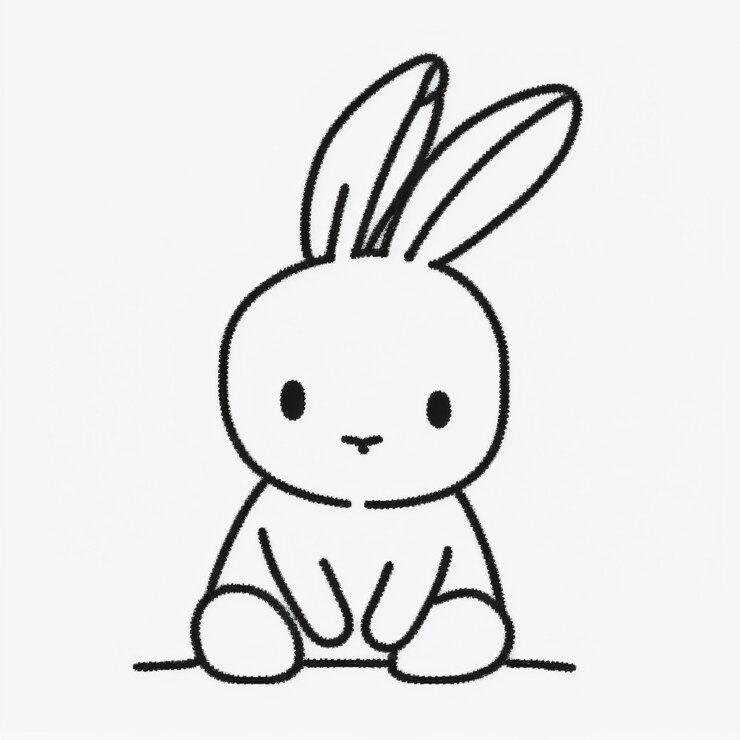 Foto un primer plano de un dibujo de un conejo sentado en el suelo generativo ai