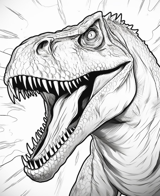 Un primer plano de un dibujo de un dinosaurio con la boca abierta generativa ai