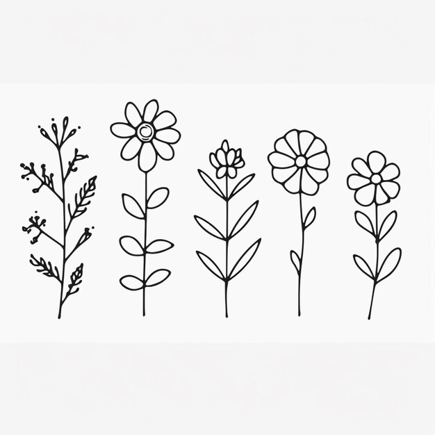 un primer plano de un dibujo de flores sobre un fondo blanco ai generativo