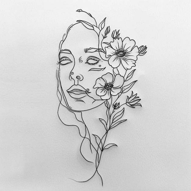 un primer plano de un dibujo de una mujer con flores en la cabeza generativo ai