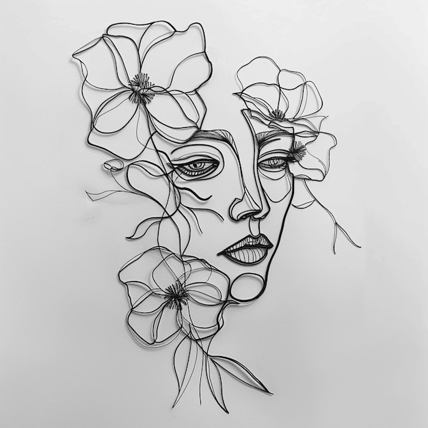 un primer plano de un dibujo de una mujer con flores en la cabeza generativo ai