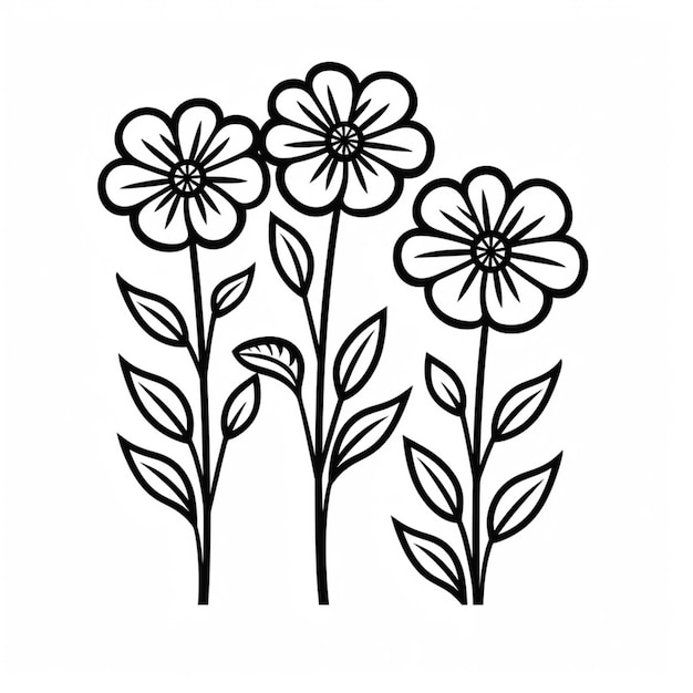 un primer plano de un dibujo de tres flores con hojas generativas ai