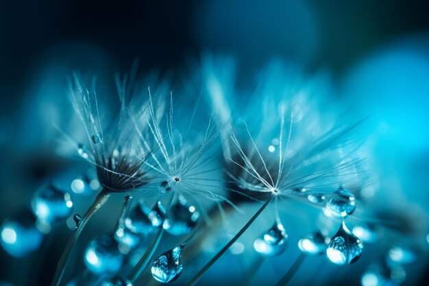 Un primer plano de un diente de león con gotas de agua sobre él