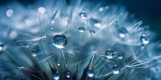 Un primer plano de un diente de león con gotas de agua sobre él