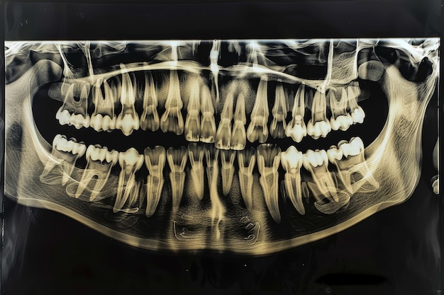 Un primer plano de los dientes de una persona con un filtro blanco y negro