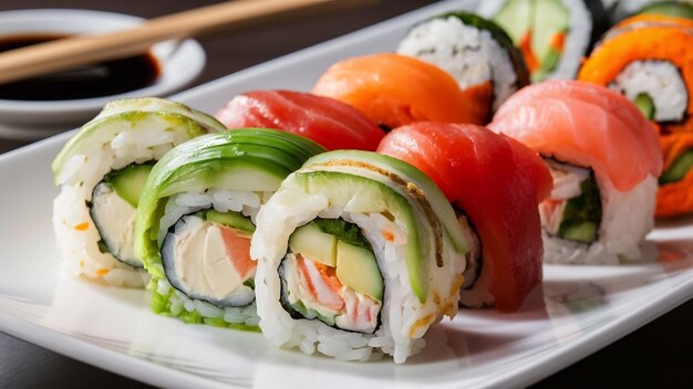 Un primer plano de diferentes sushis