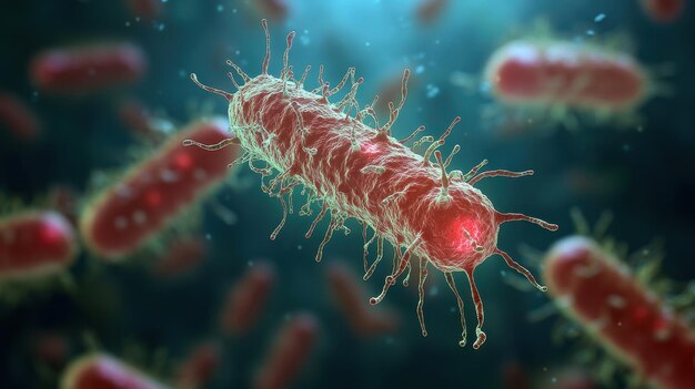 Primer plano dinámico de las células bacterianas en el fluido con Copy Space Microbiology Background