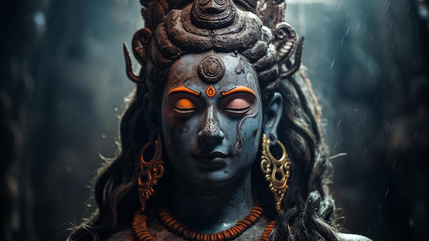Primer plano del dios Shiva retrato de IA generativa