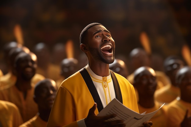 Primer plano de un director de coro de gospel que dirige una ai generativa