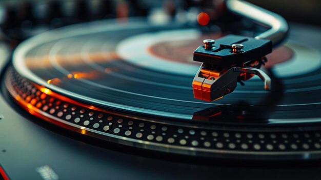 Un primer plano de un disco de vinilo girando en un tocadiscos