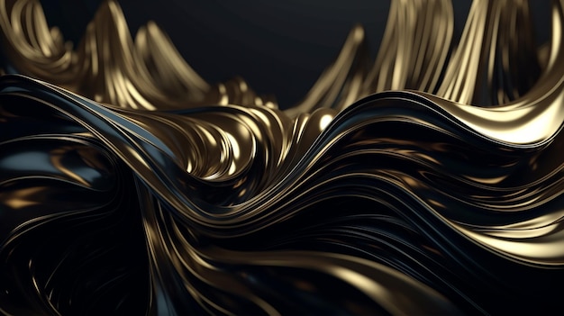 Un primer plano de un diseño abstracto negro y dorado