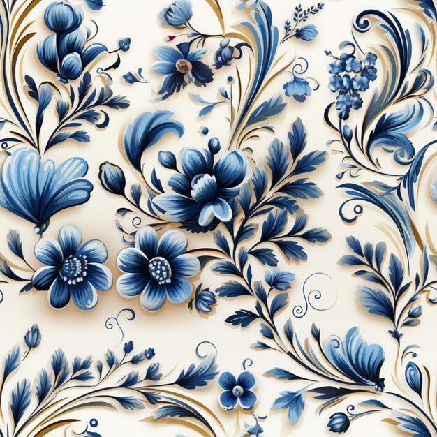 Foto un primer plano de un diseño floral azul y blanco en un fondo blanco