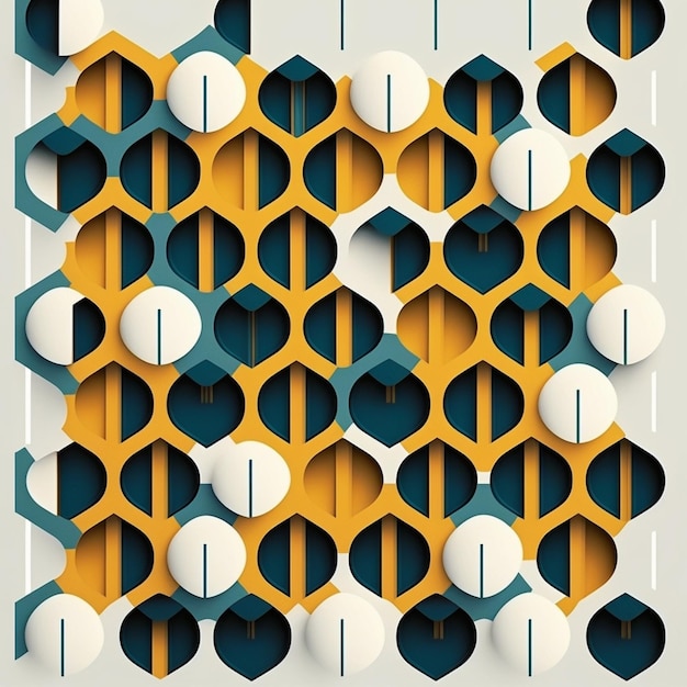 un primer plano de un diseño geométrico con un fondo amarillo ai generativo