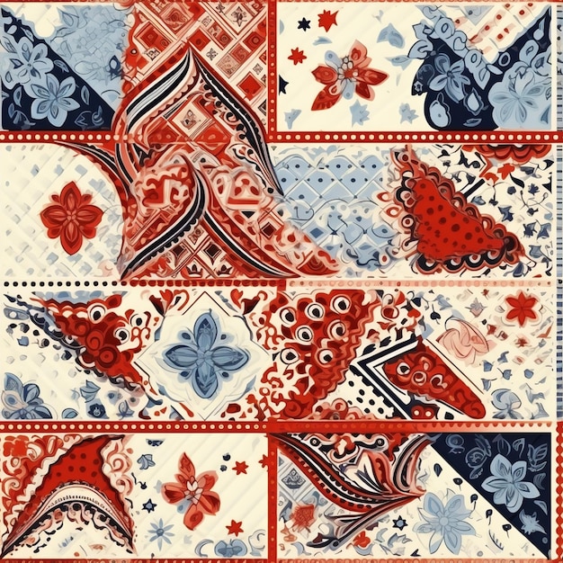 Un primer plano de un diseño de mosaico con un ai generativo rojo