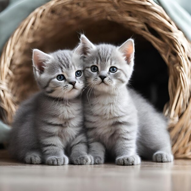 Foto un primer plano de dos gatitos lindos que se acurrucan