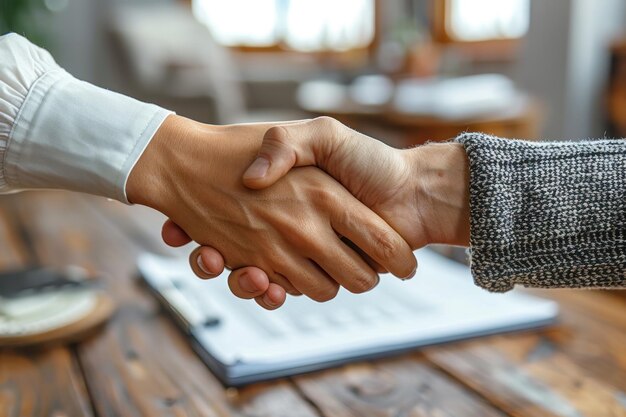 Foto primer plano de dos personas que se dan la mano