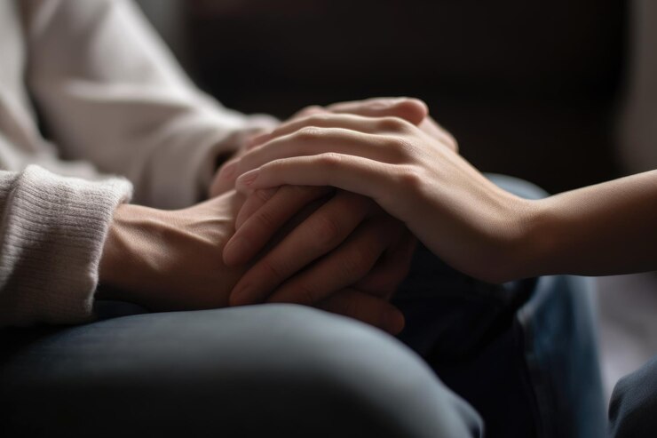 Primer plano de dos personas uniendo sus manos creado con IA generativa