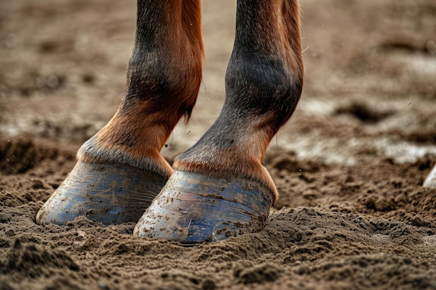 Un primer plano de dos pezuñas de caballo