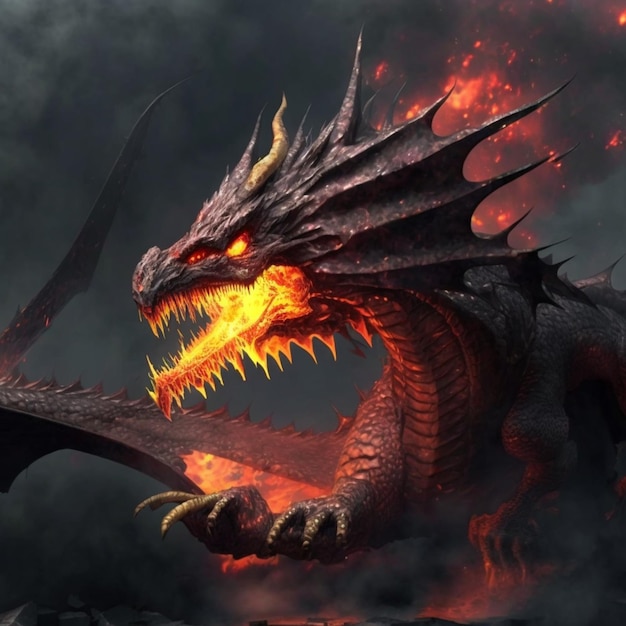 Un primer plano de un dragón con fuego en la boca ai generativo