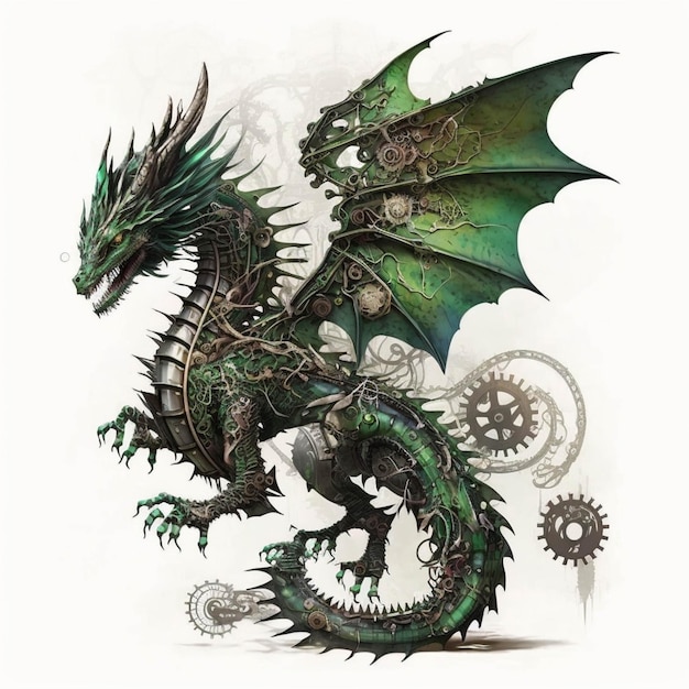 Un primer plano de un dragón con un reloj en la parte posterior ai generativo