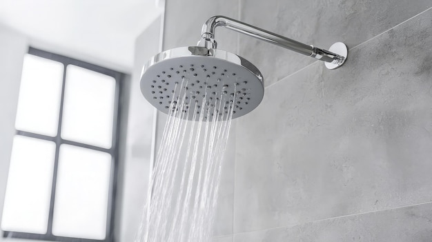Un primer plano de una ducha con agua que fluye