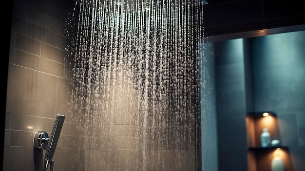 Un primer plano de una ducha de lluvia de spa con flujo de agua relajante