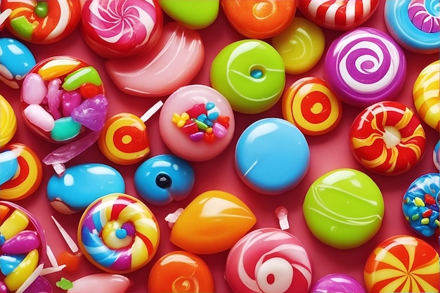 Primer plano de dulces caramelos multicolores sobre un fondo de color oscuro