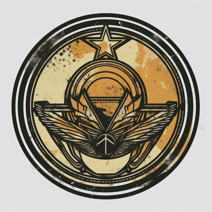 Foto un primer plano de un emblema circular con una estrella y un pájaro ai generativo