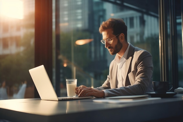 Primer plano de empresarios trabajadores con IA generativa