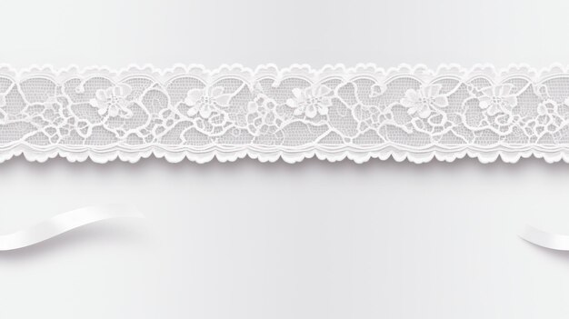 un primer plano de un encaje blanco con una cinta en un fondo blanco generativo ai