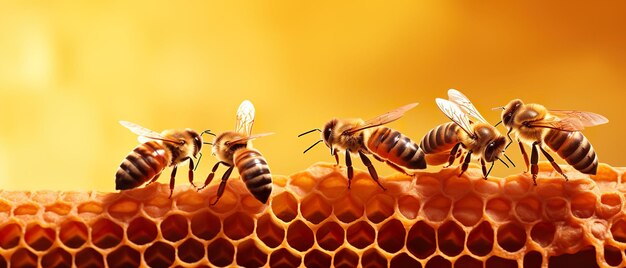 Foto primer plano de un enjambre de abejas sentadas en un panal