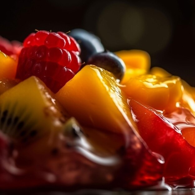 Foto un primer plano de una ensalada de frutas con un fondo negro