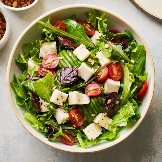 Un primer plano de una ensalada de primavera en un cuenco