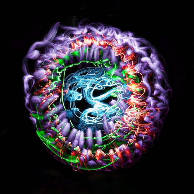 Primer plano de los equipos de iluminación iluminados contra un fondo negro