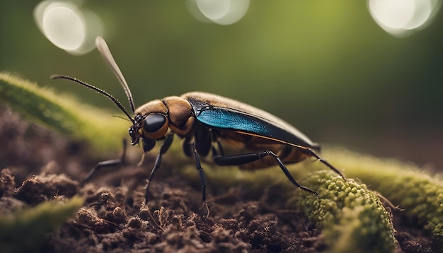 Primer plano de un escarabajo en una planta en el jardín