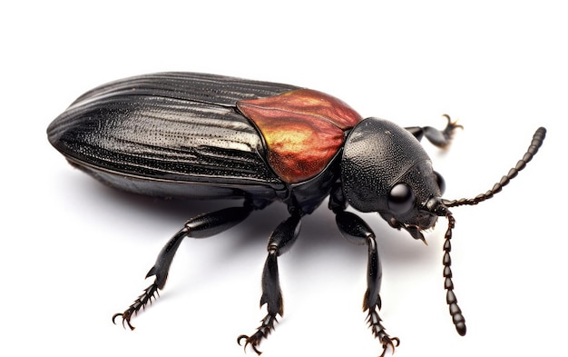 Primer plano del escarabajo sobre fondo blanco Imagen detallada del insecto con colores vivos y características distintivas