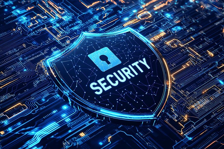 un primer plano de un escudo con la palabra seguridad en él
