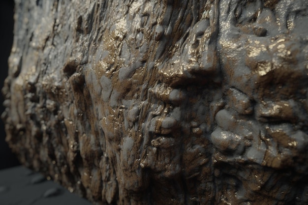 Un primer plano de una escultura de bronce con un rostro.