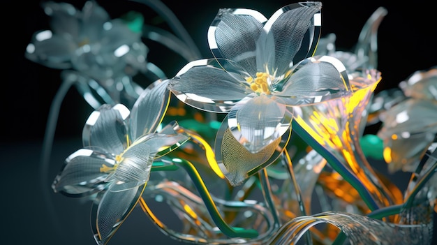 Un primer plano de una escultura de cristal de flores