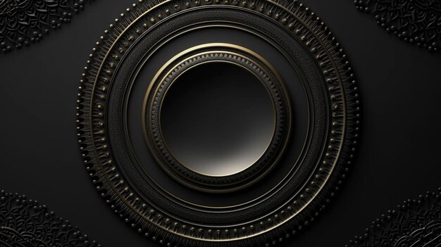 un primer plano de un espejo circular en una pared negra ai generativo