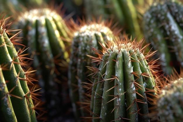 Primer plano de espinas de cactus y texturas a la luz del sol creadas con ai generativo