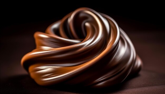 Primer plano de una espiral de chocolate un dulce de comida dulce postre fondos oscuros de estudio disparados brillantes generados por inteligencia artificial