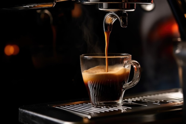 Primer plano del espresso que se vierte de la máquina de café