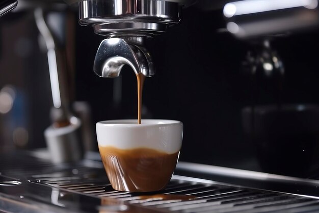 Primer plano de un espresso vertido de la máquina de caféImagen generada por tecnología AI