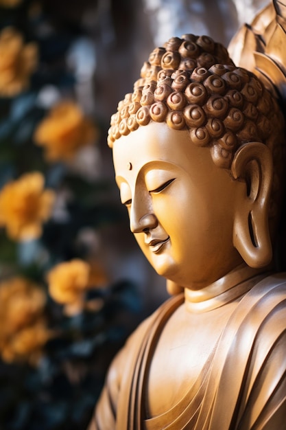 Foto primer plano de la estatua de buda en un templo budista