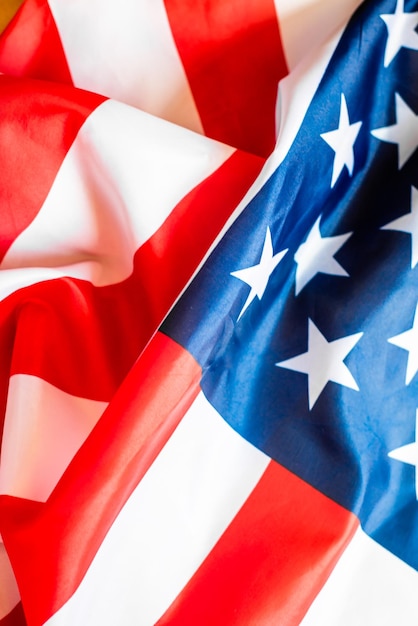 Primer plano de las estrellas y rayas de la bandera americana de los Estados Unidos de América